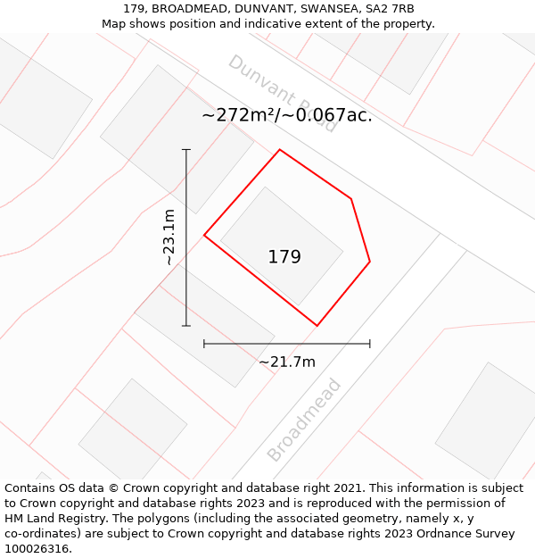 179, BROADMEAD, DUNVANT, SWANSEA, SA2 7RB: Plot and title map