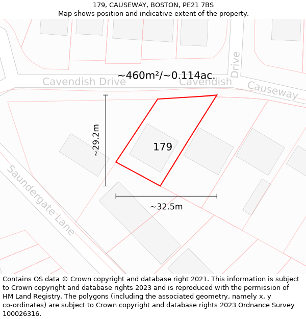 179, CAUSEWAY, BOSTON, PE21 7BS: Plot and title map