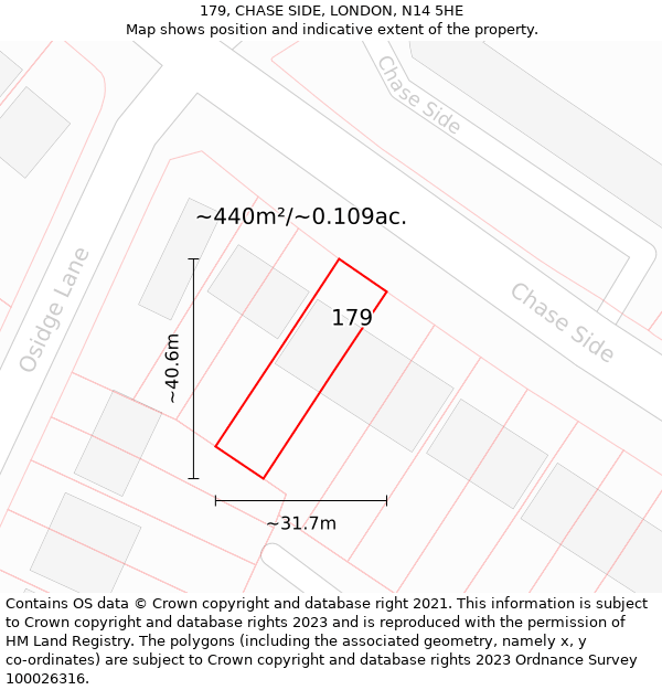 179, CHASE SIDE, LONDON, N14 5HE: Plot and title map