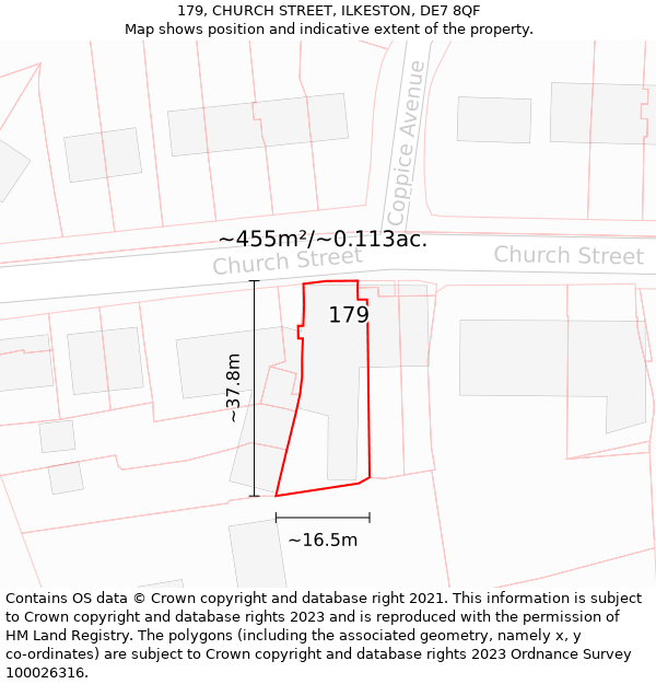 179, CHURCH STREET, ILKESTON, DE7 8QF: Plot and title map