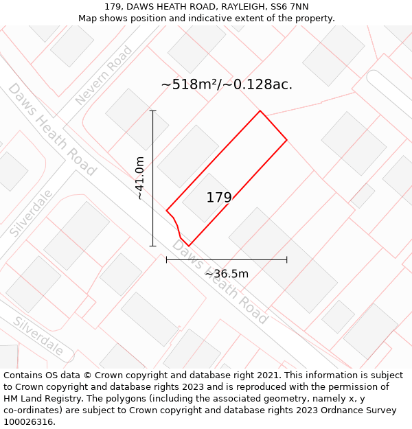 179, DAWS HEATH ROAD, RAYLEIGH, SS6 7NN: Plot and title map