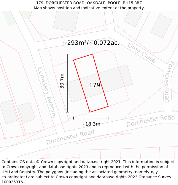 179, DORCHESTER ROAD, OAKDALE, POOLE, BH15 3RZ: Plot and title map