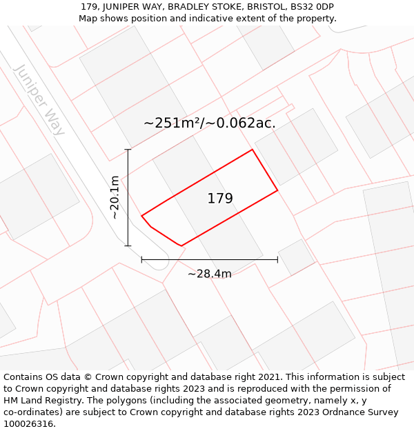179, JUNIPER WAY, BRADLEY STOKE, BRISTOL, BS32 0DP: Plot and title map