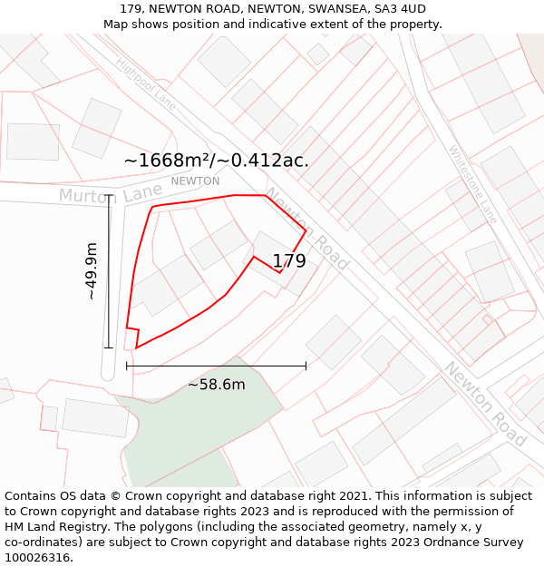 179, NEWTON ROAD, NEWTON, SWANSEA, SA3 4UD: Plot and title map