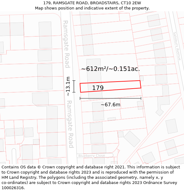 179, RAMSGATE ROAD, BROADSTAIRS, CT10 2EW: Plot and title map