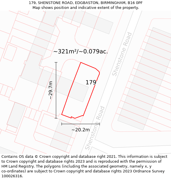 179, SHENSTONE ROAD, EDGBASTON, BIRMINGHAM, B16 0PF: Plot and title map