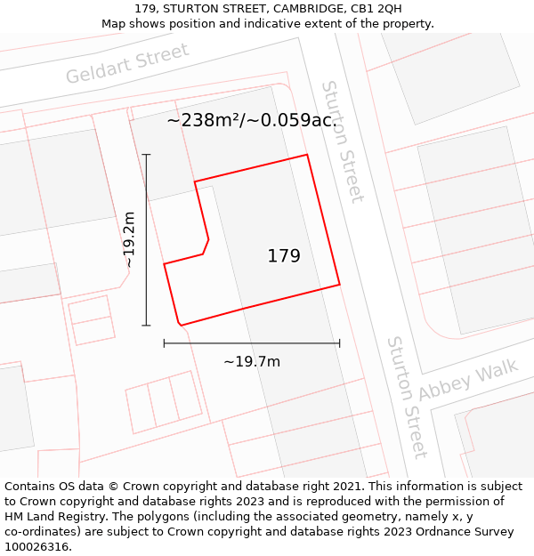 179, STURTON STREET, CAMBRIDGE, CB1 2QH: Plot and title map