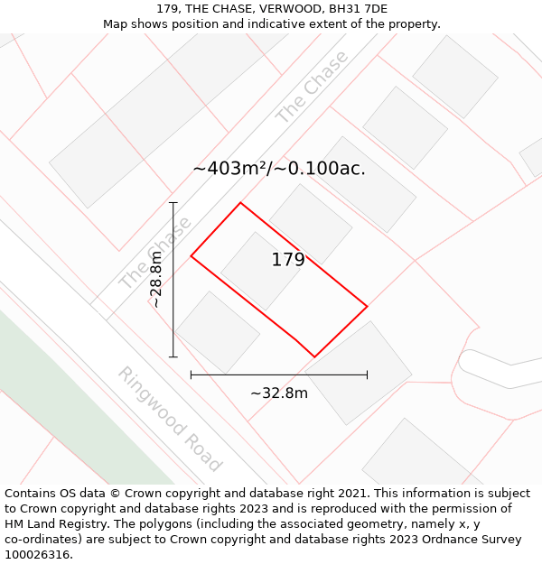 179, THE CHASE, VERWOOD, BH31 7DE: Plot and title map