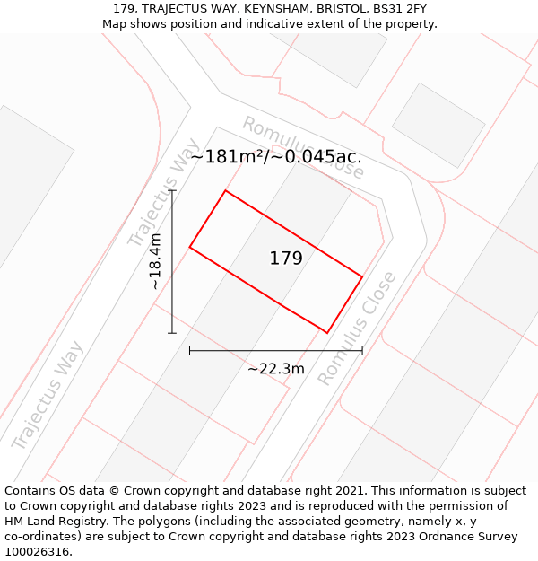 179, TRAJECTUS WAY, KEYNSHAM, BRISTOL, BS31 2FY: Plot and title map