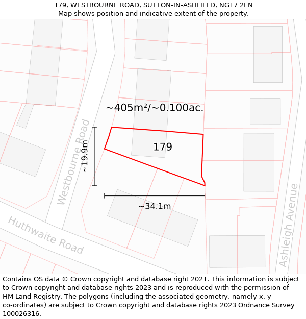 179, WESTBOURNE ROAD, SUTTON-IN-ASHFIELD, NG17 2EN: Plot and title map