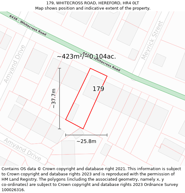 179, WHITECROSS ROAD, HEREFORD, HR4 0LT: Plot and title map