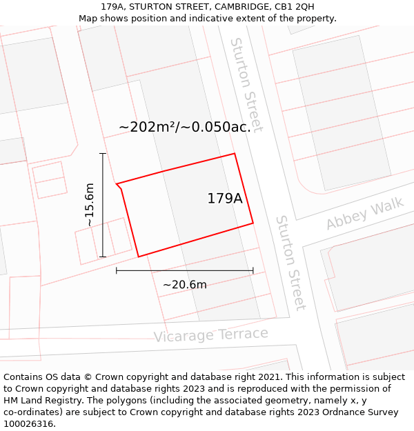 179A, STURTON STREET, CAMBRIDGE, CB1 2QH: Plot and title map