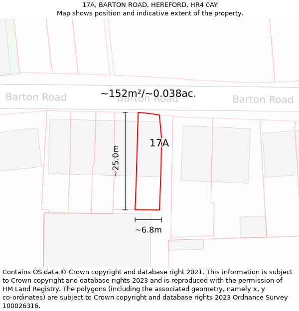 17A, BARTON ROAD, HEREFORD, HR4 0AY: Plot and title map