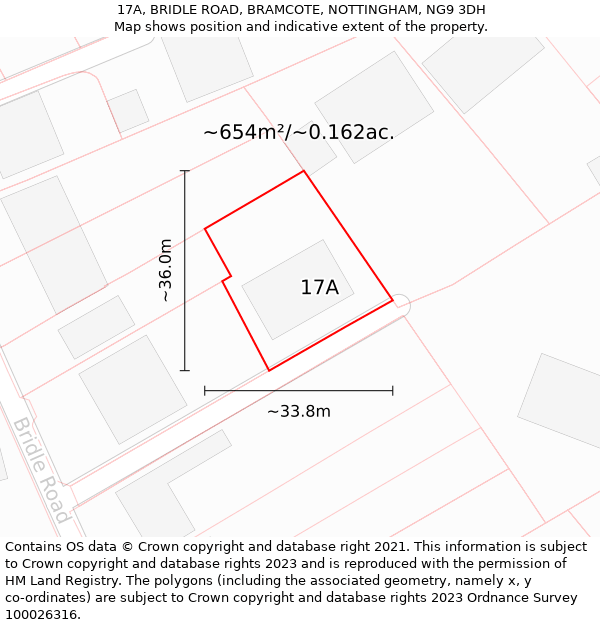 17A, BRIDLE ROAD, BRAMCOTE, NOTTINGHAM, NG9 3DH: Plot and title map