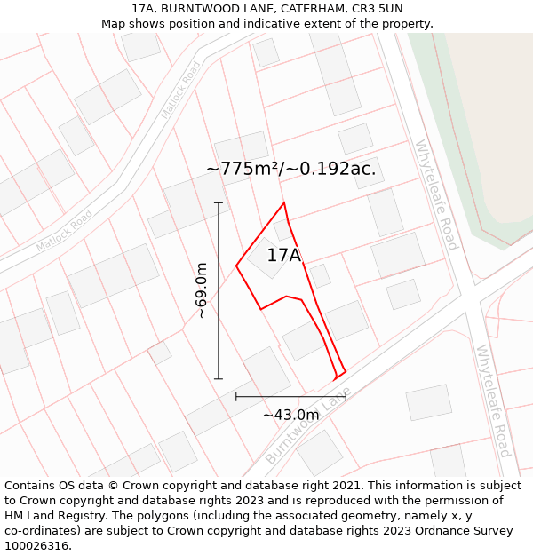 17A, BURNTWOOD LANE, CATERHAM, CR3 5UN: Plot and title map