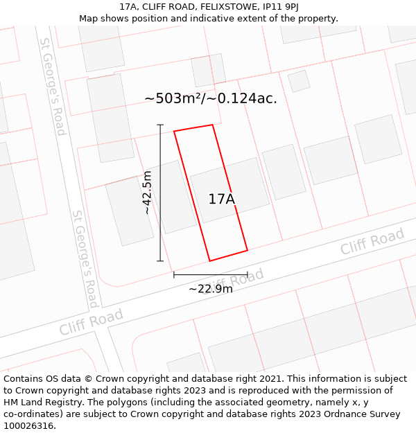 17A, CLIFF ROAD, FELIXSTOWE, IP11 9PJ: Plot and title map