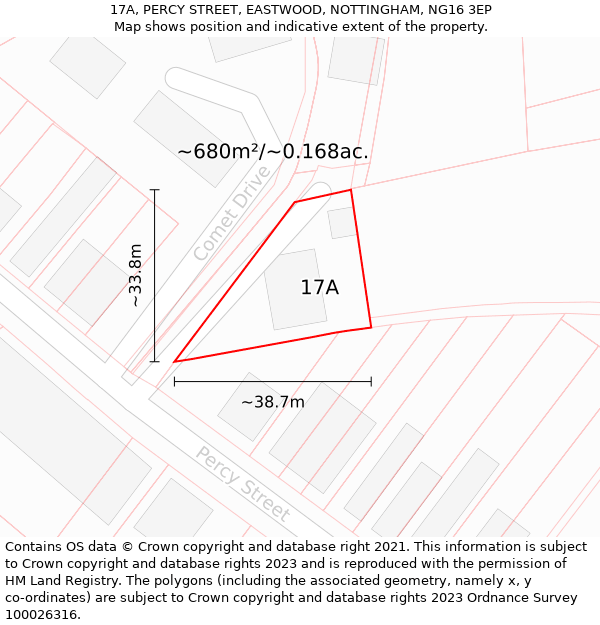 17A, PERCY STREET, EASTWOOD, NOTTINGHAM, NG16 3EP: Plot and title map