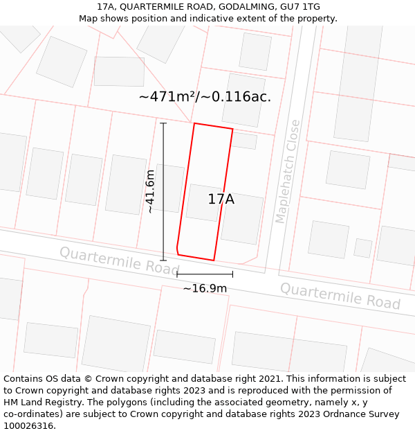 17A, QUARTERMILE ROAD, GODALMING, GU7 1TG: Plot and title map