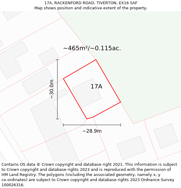 17A, RACKENFORD ROAD, TIVERTON, EX16 5AF: Plot and title map