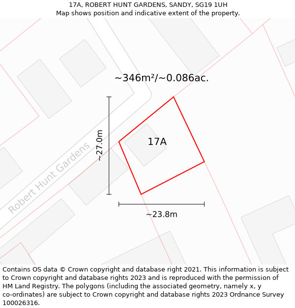 17A, ROBERT HUNT GARDENS, SANDY, SG19 1UH: Plot and title map