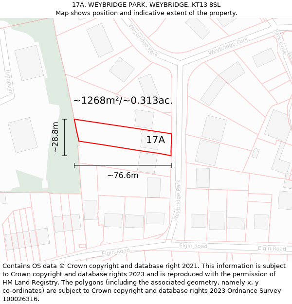 17A, WEYBRIDGE PARK, WEYBRIDGE, KT13 8SL: Plot and title map
