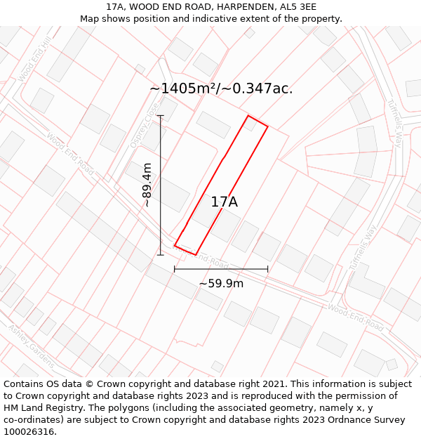 17A, WOOD END ROAD, HARPENDEN, AL5 3EE: Plot and title map