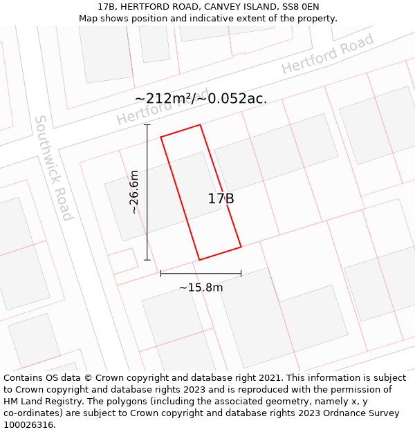 17B, HERTFORD ROAD, CANVEY ISLAND, SS8 0EN: Plot and title map