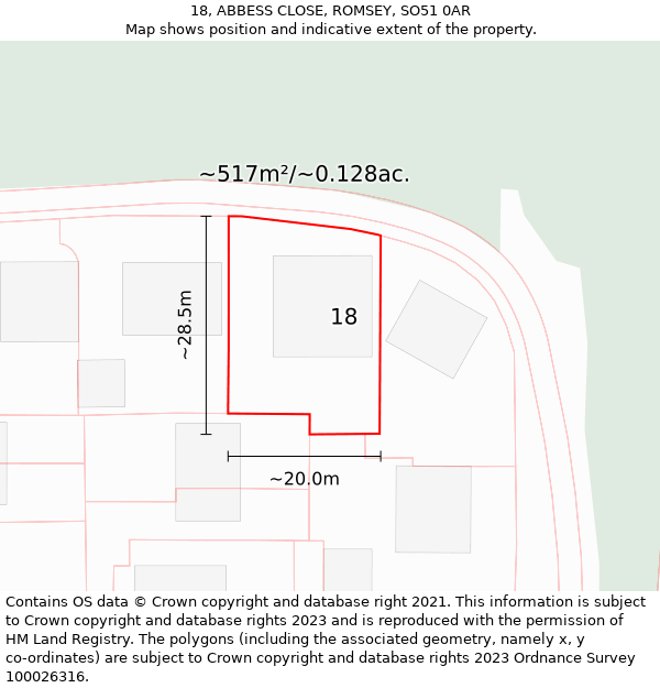 18, ABBESS CLOSE, ROMSEY, SO51 0AR: Plot and title map