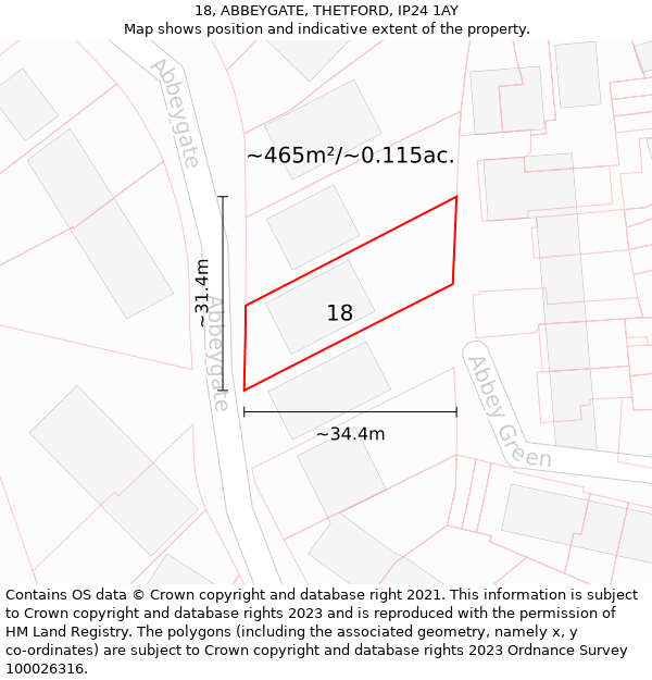 18, ABBEYGATE, THETFORD, IP24 1AY: Plot and title map