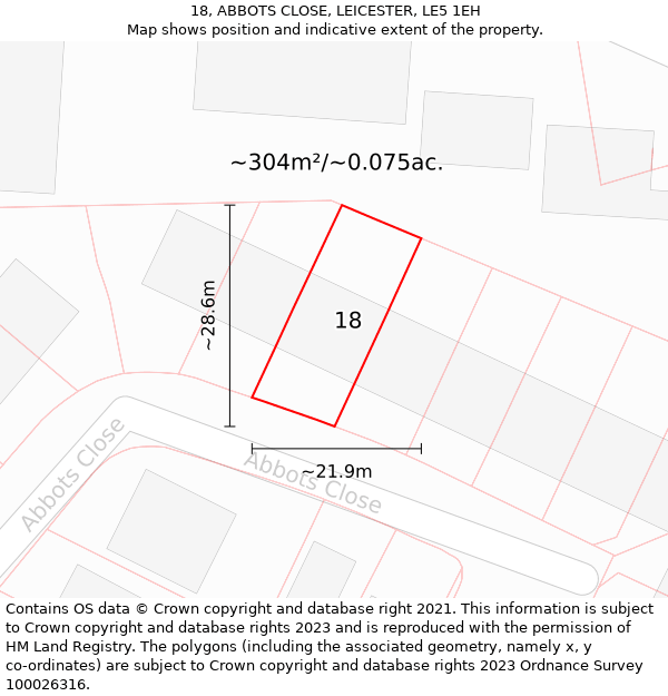 18, ABBOTS CLOSE, LEICESTER, LE5 1EH: Plot and title map