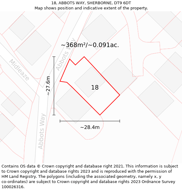 18, ABBOTS WAY, SHERBORNE, DT9 6DT: Plot and title map