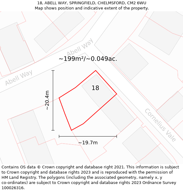 18, ABELL WAY, SPRINGFIELD, CHELMSFORD, CM2 6WU: Plot and title map