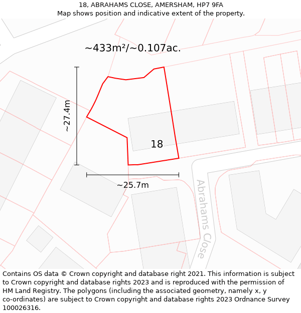 18, ABRAHAMS CLOSE, AMERSHAM, HP7 9FA: Plot and title map