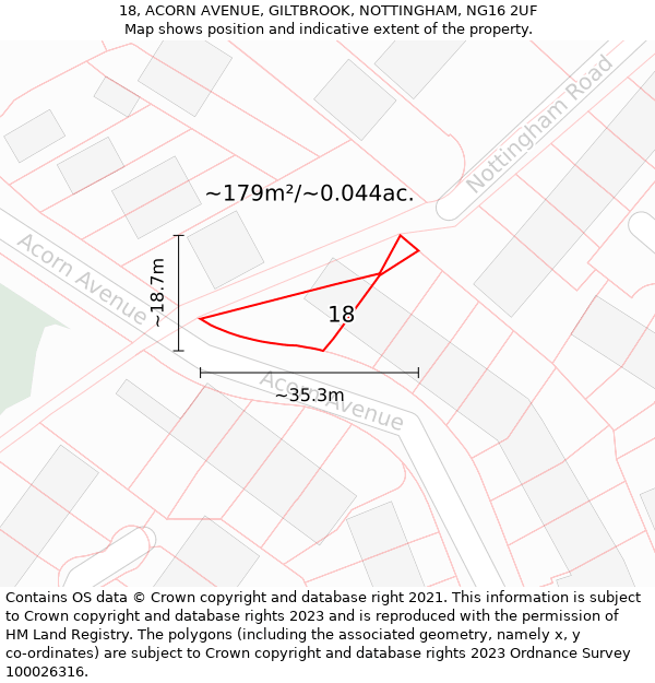 18, ACORN AVENUE, GILTBROOK, NOTTINGHAM, NG16 2UF: Plot and title map