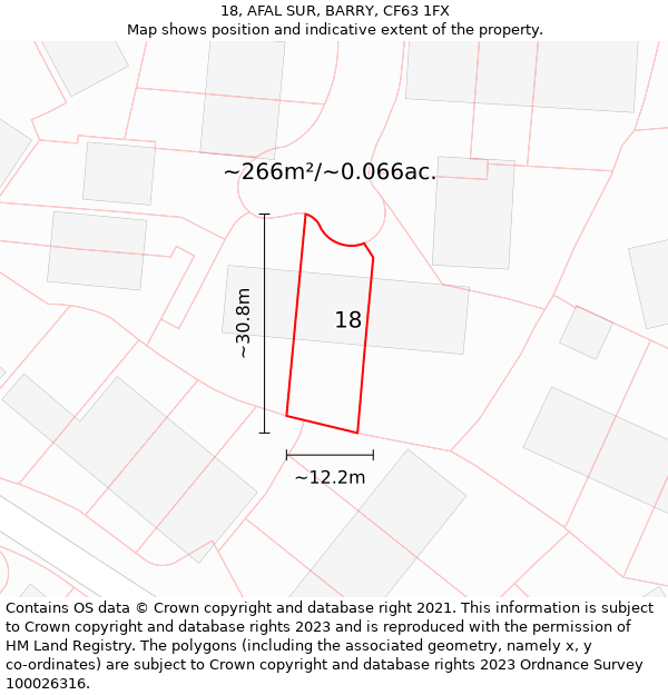 18, AFAL SUR, BARRY, CF63 1FX: Plot and title map