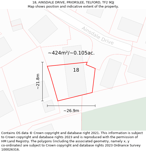 18, AINSDALE DRIVE, PRIORSLEE, TELFORD, TF2 9QJ: Plot and title map