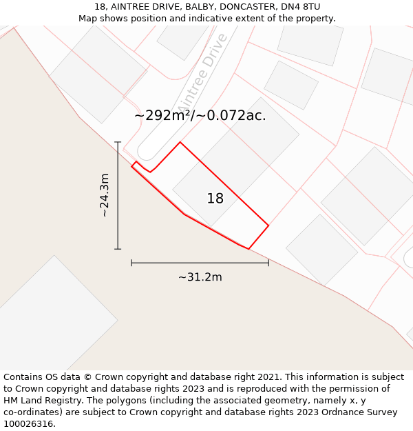 18, AINTREE DRIVE, BALBY, DONCASTER, DN4 8TU: Plot and title map