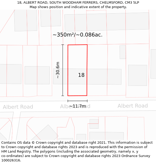 18, ALBERT ROAD, SOUTH WOODHAM FERRERS, CHELMSFORD, CM3 5LP: Plot and title map