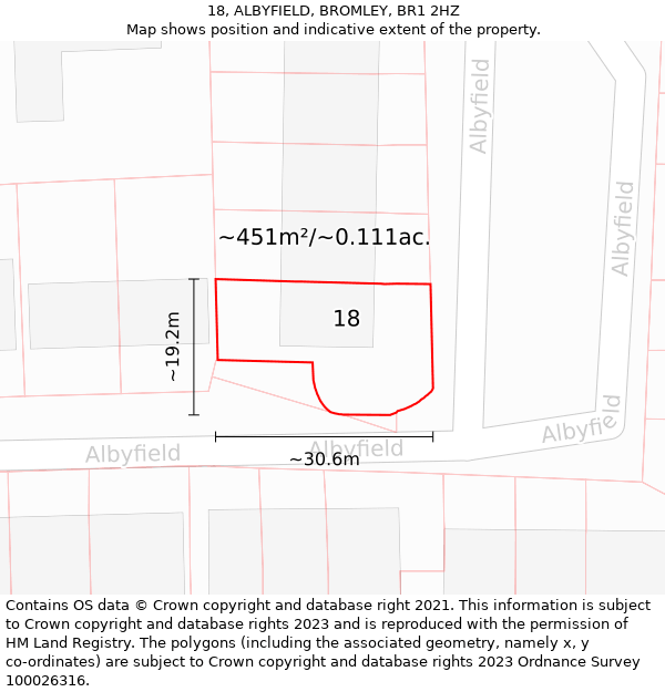 18, ALBYFIELD, BROMLEY, BR1 2HZ: Plot and title map