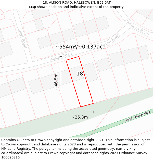 18, ALISON ROAD, HALESOWEN, B62 0AT: Plot and title map