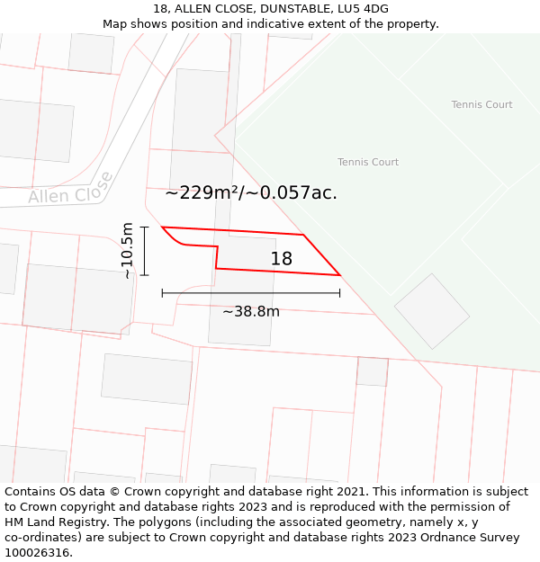 18, ALLEN CLOSE, DUNSTABLE, LU5 4DG: Plot and title map