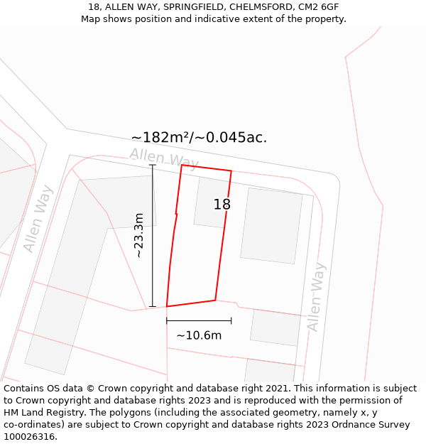 18, ALLEN WAY, SPRINGFIELD, CHELMSFORD, CM2 6GF: Plot and title map