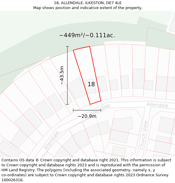 18, ALLENDALE, ILKESTON, DE7 4LE: Plot and title map