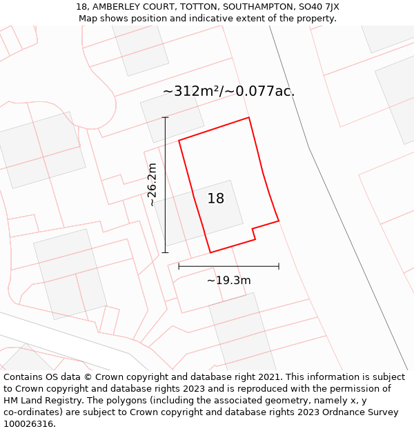 18, AMBERLEY COURT, TOTTON, SOUTHAMPTON, SO40 7JX: Plot and title map