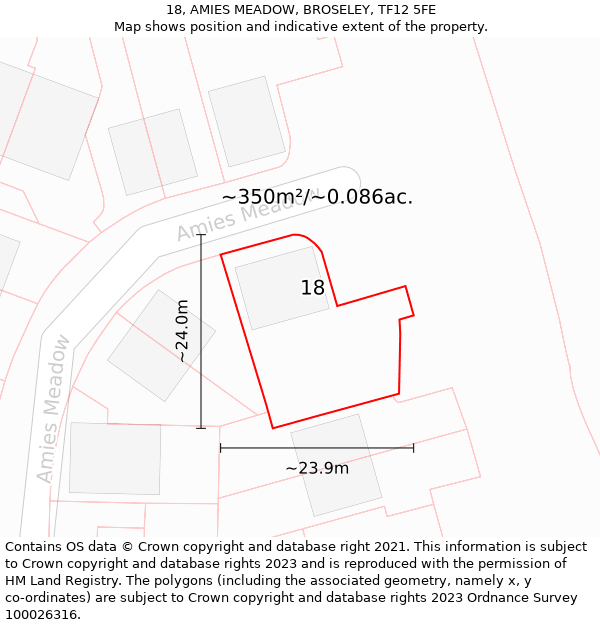 18, AMIES MEADOW, BROSELEY, TF12 5FE: Plot and title map