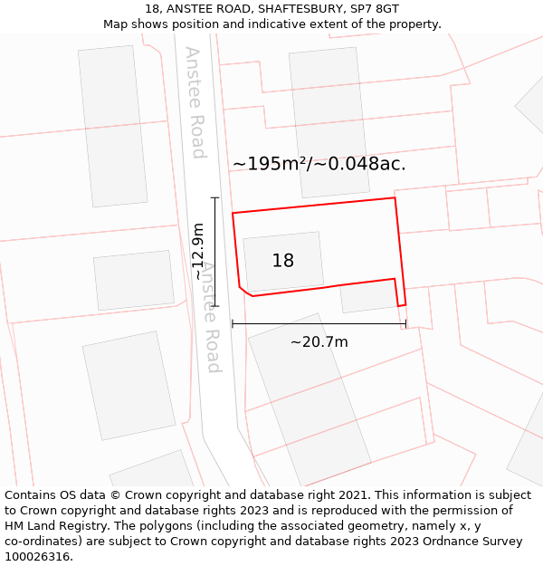 18, ANSTEE ROAD, SHAFTESBURY, SP7 8GT: Plot and title map