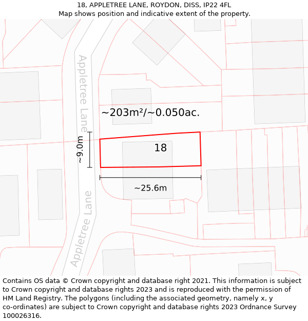 18, APPLETREE LANE, ROYDON, DISS, IP22 4FL: Plot and title map