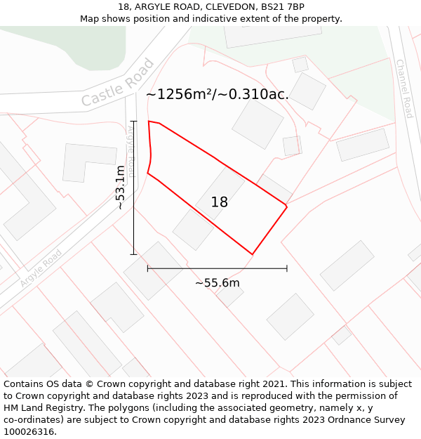 18, ARGYLE ROAD, CLEVEDON, BS21 7BP: Plot and title map