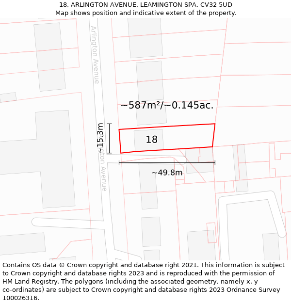 18, ARLINGTON AVENUE, LEAMINGTON SPA, CV32 5UD: Plot and title map