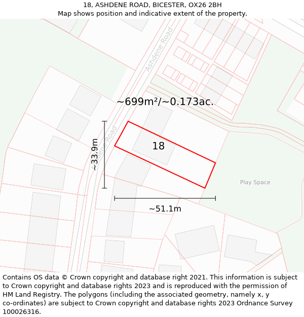 18, ASHDENE ROAD, BICESTER, OX26 2BH: Plot and title map